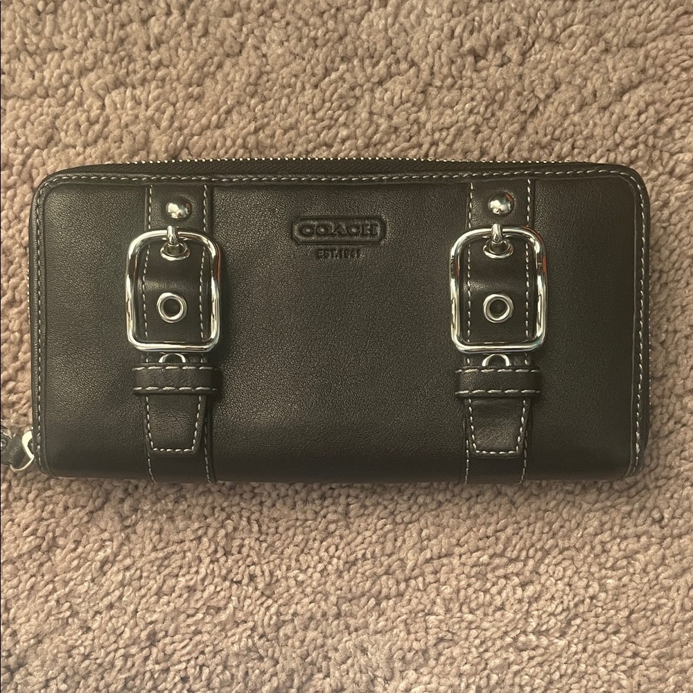 Coach Dark Brown Wallet with Silver Accents